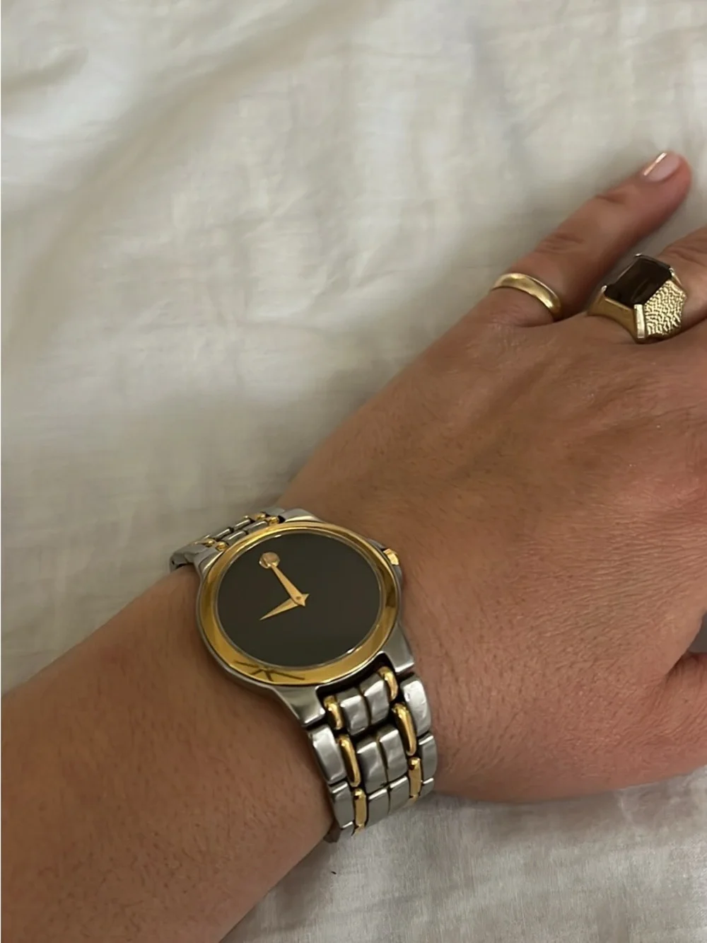 Vintage Movado Museum 35mm Two-Tone Black Dial Watch with Gold Accents